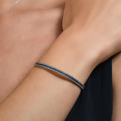 Cuff Bangle Bracelet with Blue Cubic Zirconia Stones - namana.london