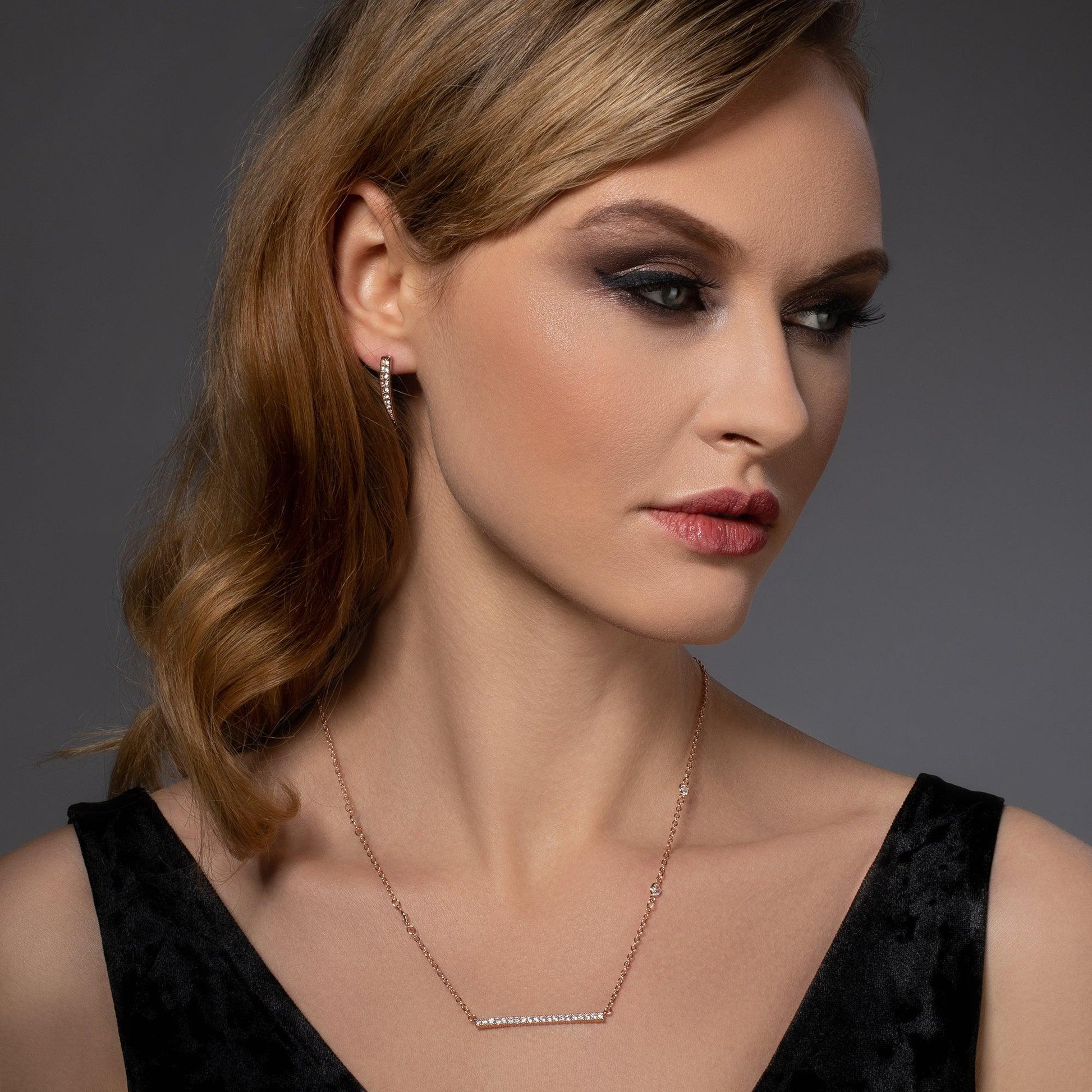 Rose Gold Spear Earrings Set with Cubic Zirconia - namana.london