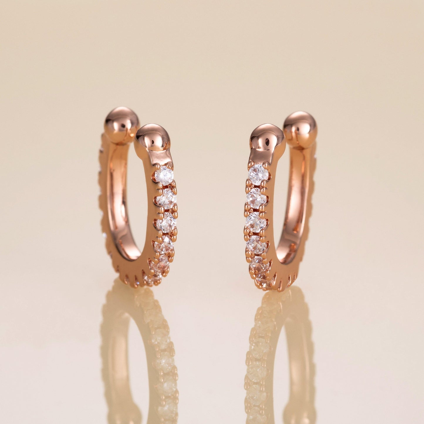 Pair of Rose Gold Ear Cuffs with Cubic Zirconia Stones - namana.london