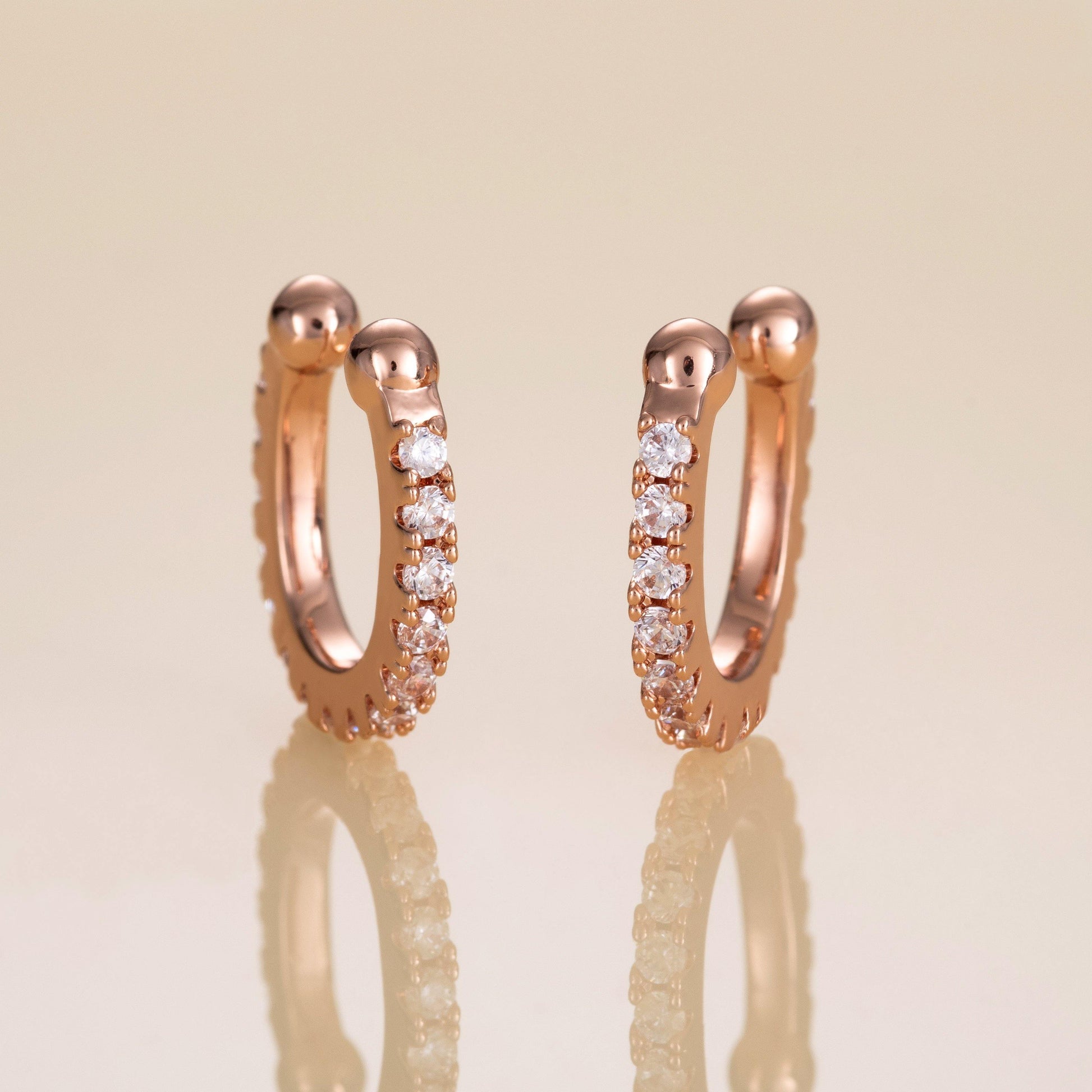 Pair of Rose Gold Ear Cuffs with Cubic Zirconia Stones - namana.london