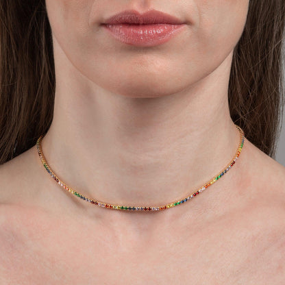 Gold Plated Skinny Rainbow Choker Necklace for Women - namana.london
