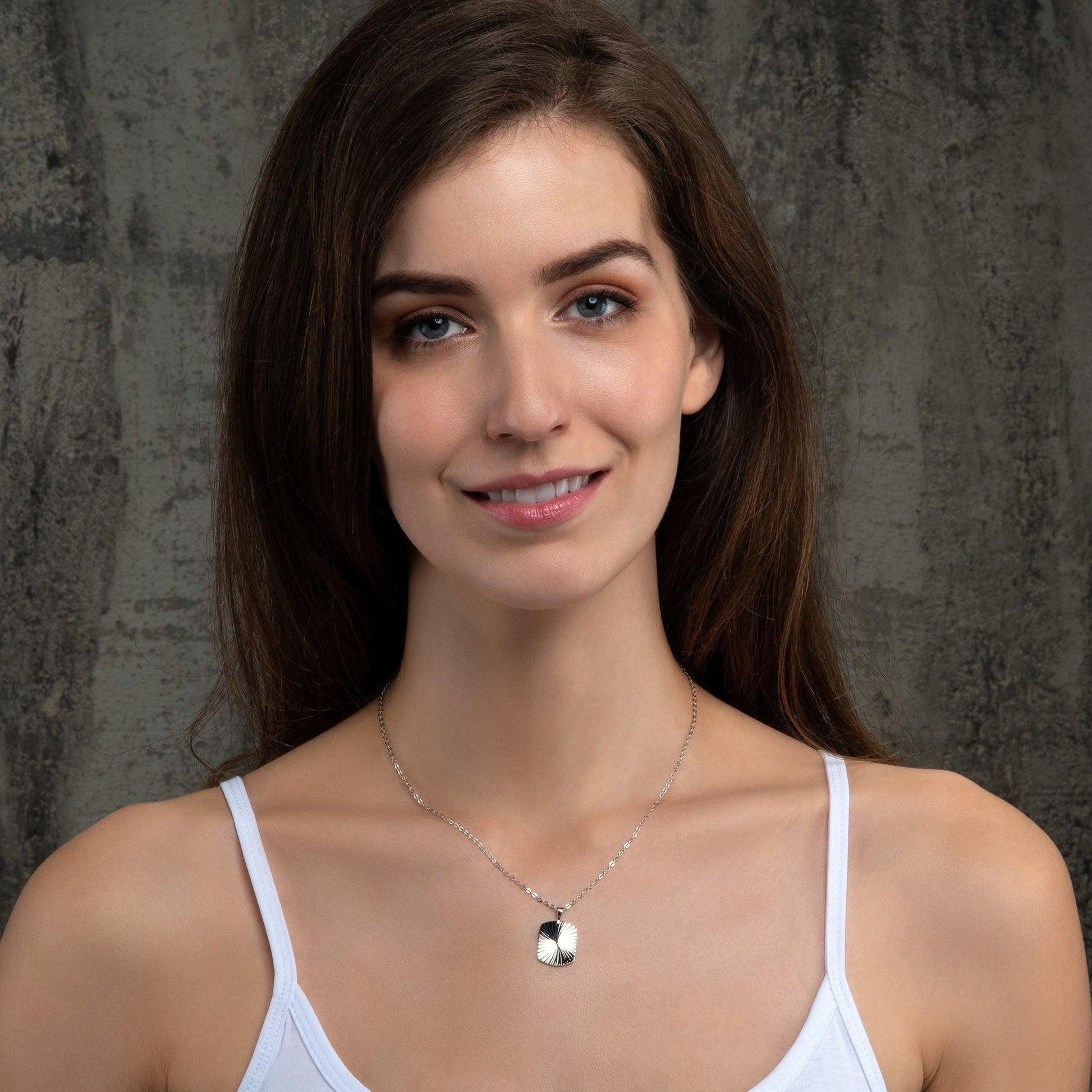 Diamond Cut Rectangle Medallion Pendant Necklace for Women - namana.london