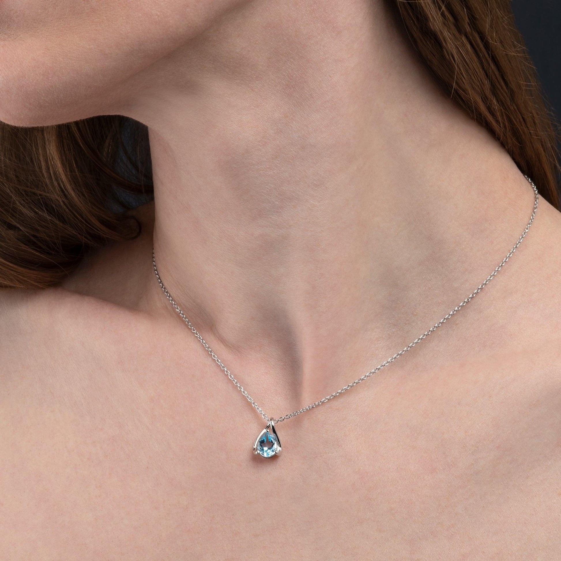 925 Sterling Silver Blue Topaz Gemstone Pendant Necklace - namana.london