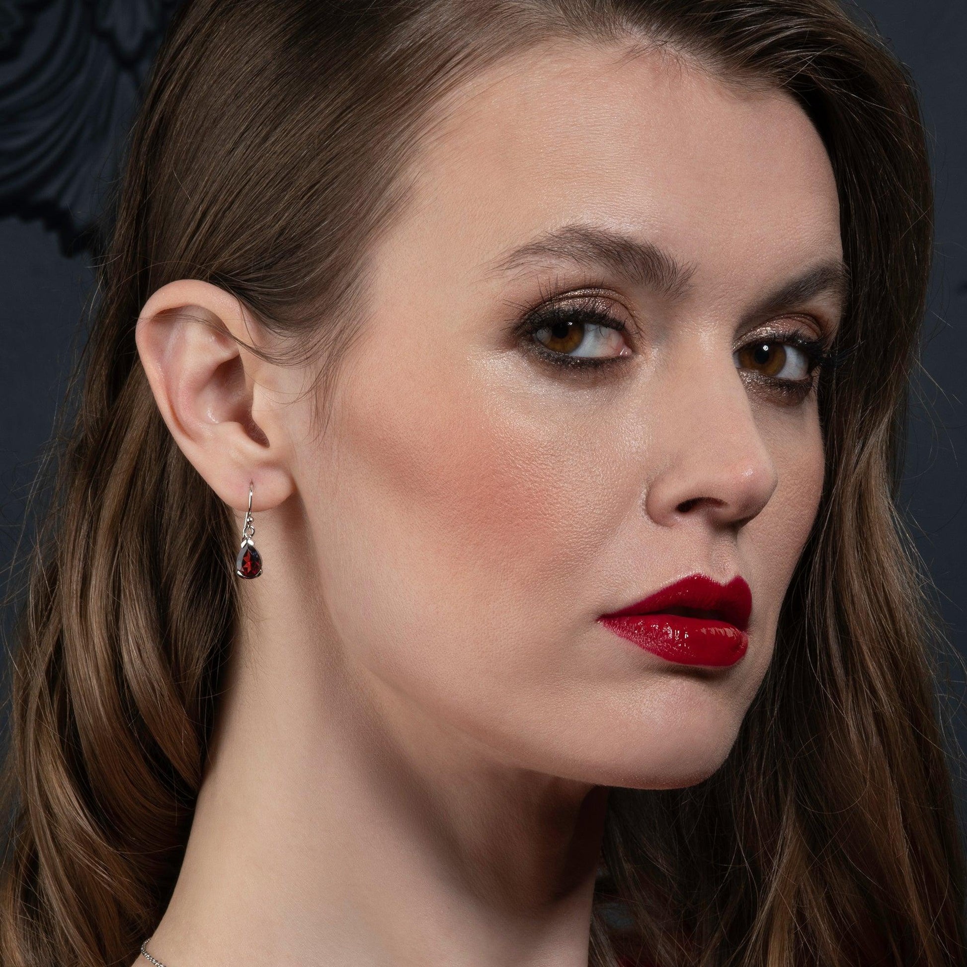 925 Sterling Silver Drop Earrings with Garnet Gemstones - namana.london