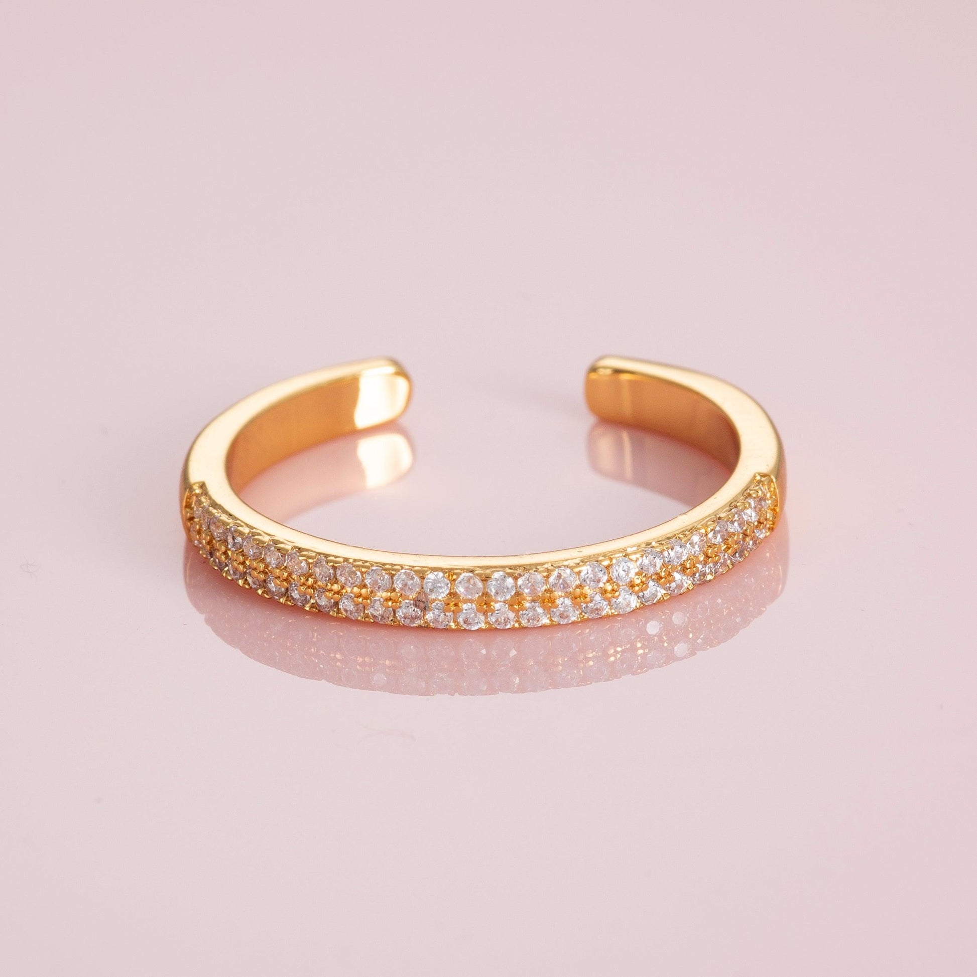 Adjustable Gold Plated Band Ring for Women with Cubic Zirconia Stones - namana.london