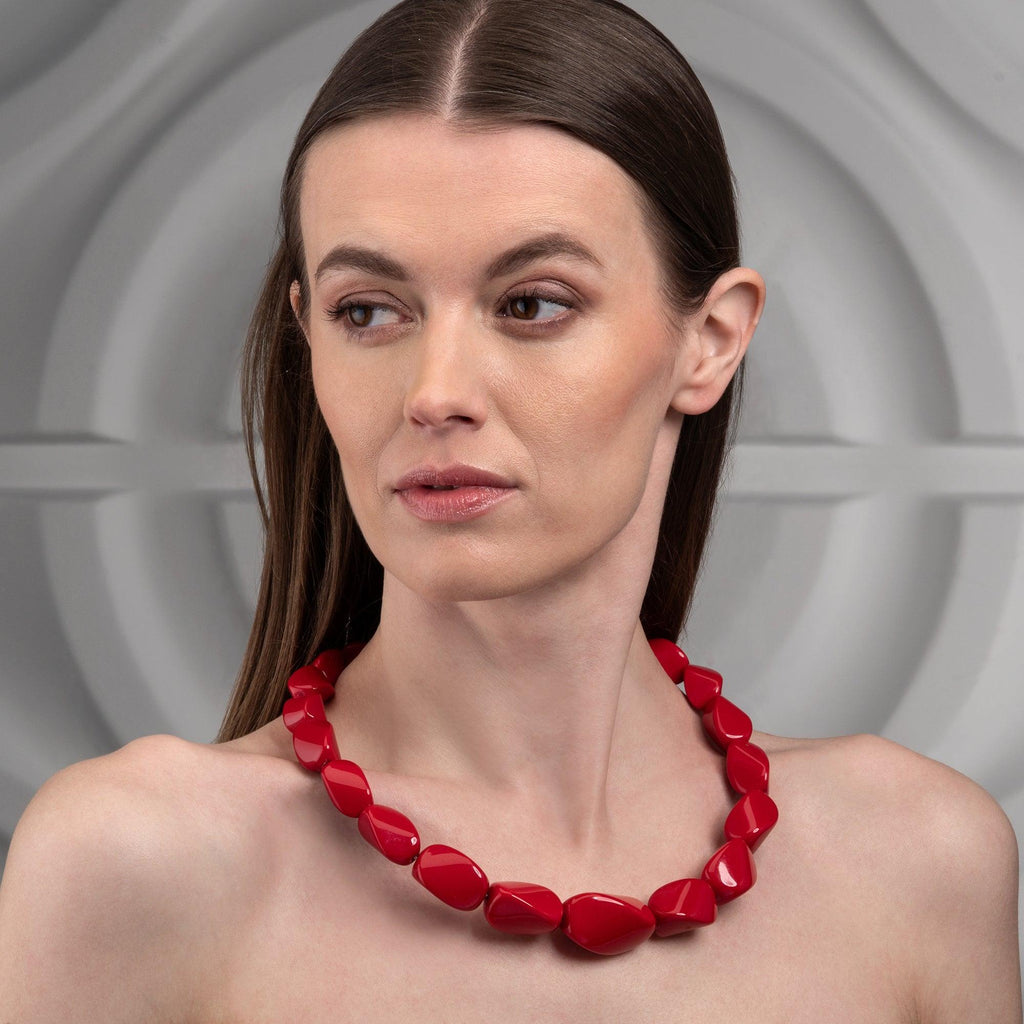 Twisted Red Chunky Statement Necklace for Women - namana.london