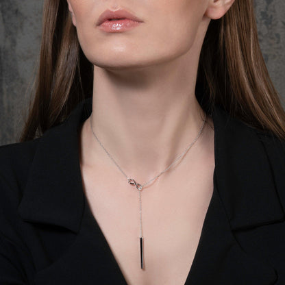 Sterling Silver Infinity Y Necklace. Silver Lariat Necklace with a Vertical Bar - namana.london