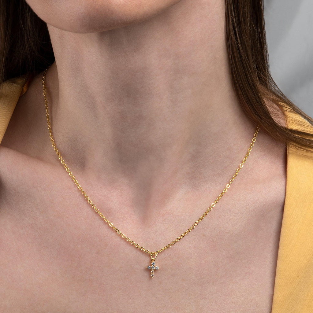 Dainty Gold Plated Cross Pendant Necklace for Women