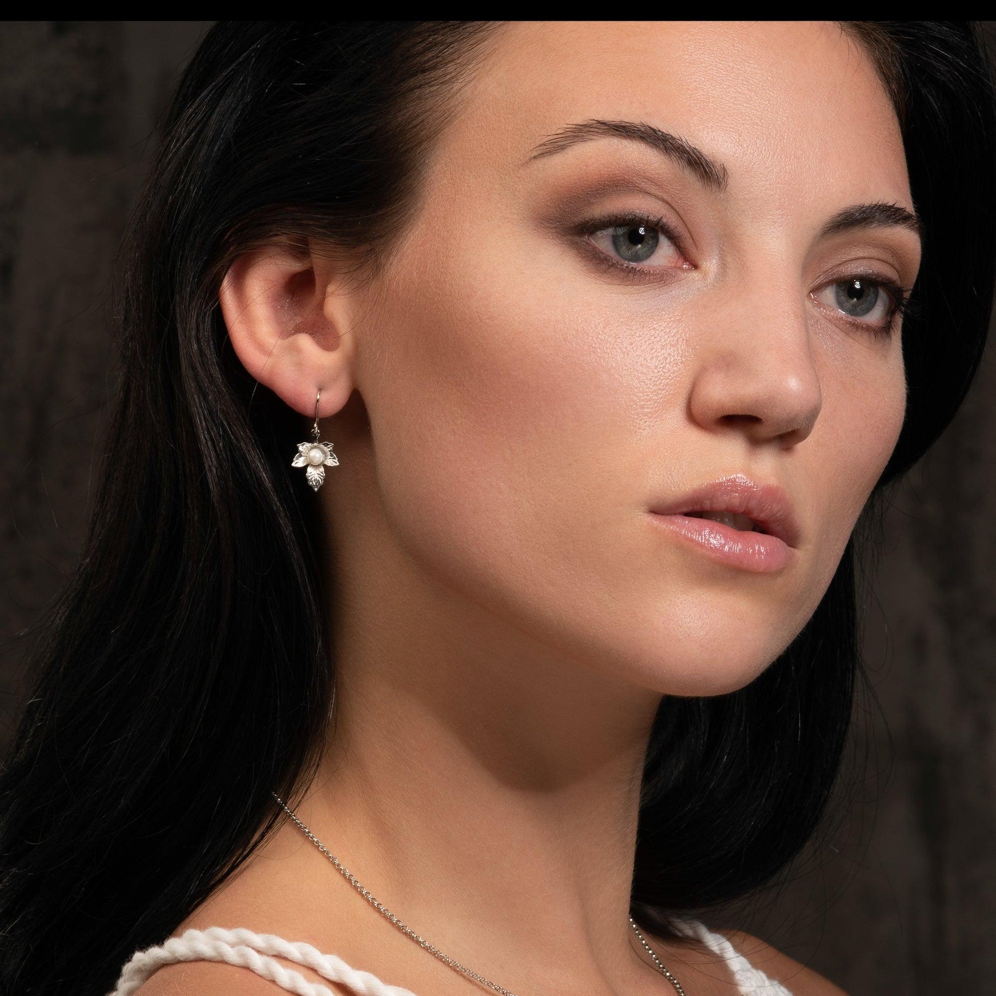 Cute Dainty Leaf Pearl Drop Earrings for Women - namana.london