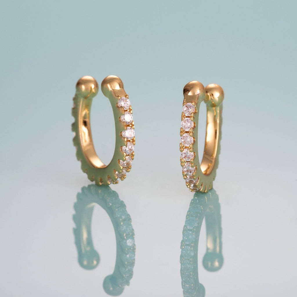 Pair of Gold Ear Cuffs with Cubic Zirconia Stones