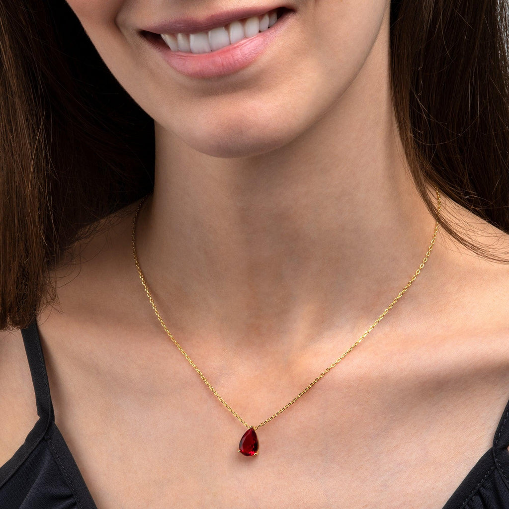 Gold Plated Red Pear Pendant Necklace for Women. - namana.london