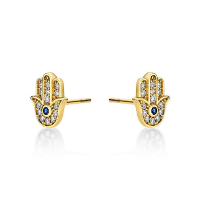 Gold Plated Hamza Hand Stud Earrings for Women - namana.london