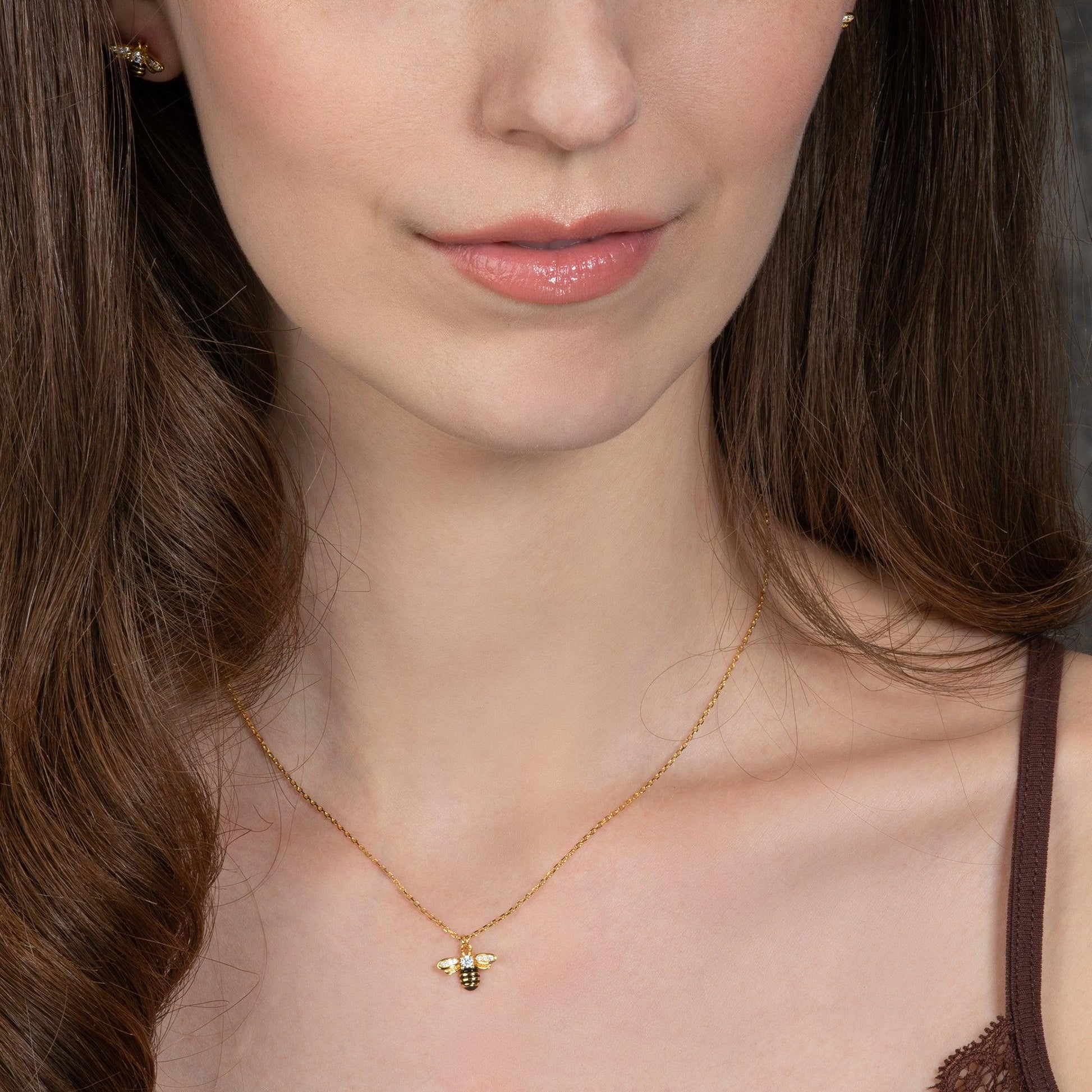 Gold Plated Bumble Bee Necklace for Women - namana.london