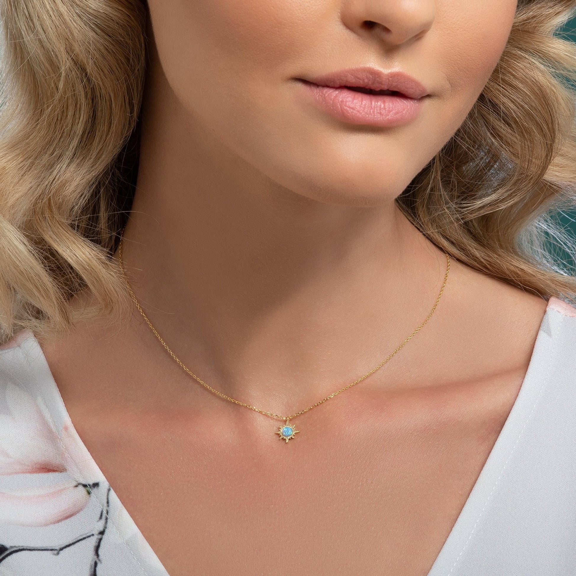 Gold Sunburst Opal Pendant Necklace - namana.london