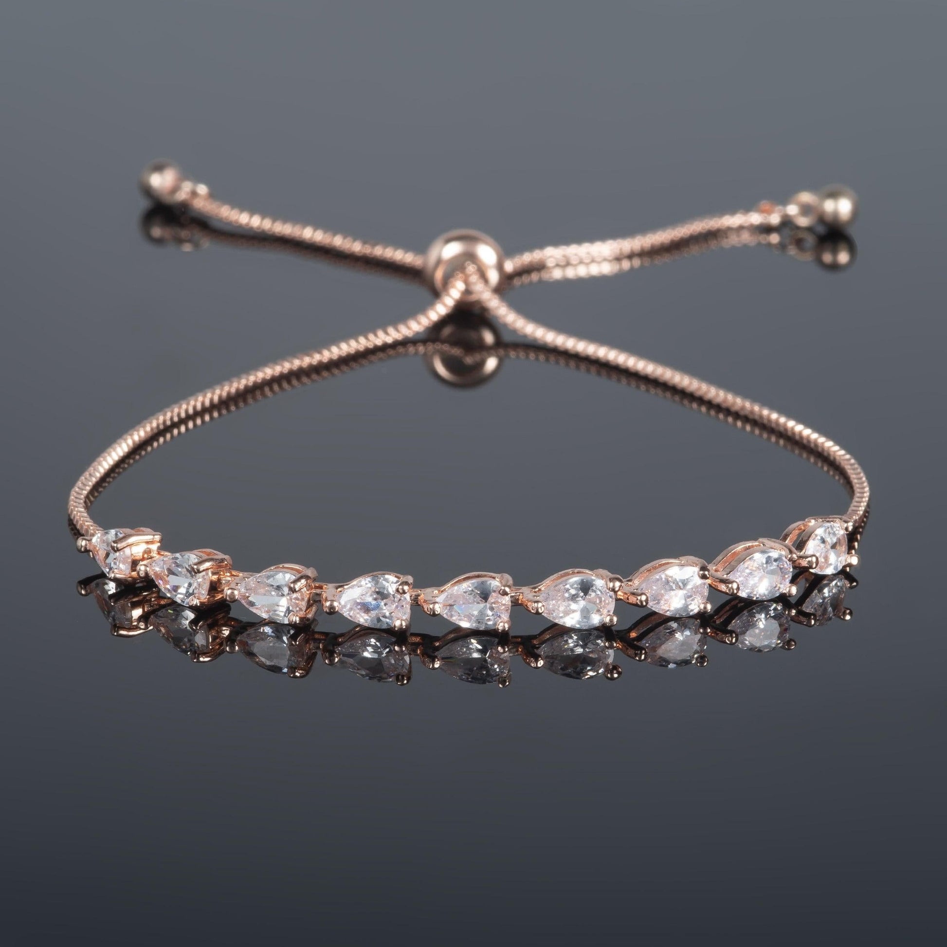 Adjustable Rose Gold Bracelet with Pear Shaped Cubic Zirconia - namana.london
