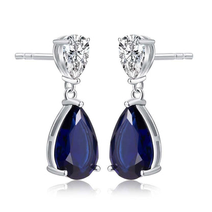925 Sterling Silver Blue Pear Shaped Drop Earrings For Women - namana.london
