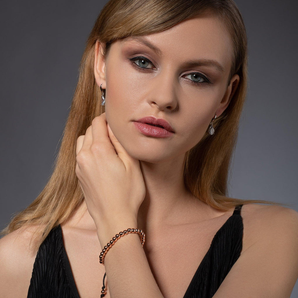 Rose Gold Bracelet for Women with Metal Beads on Adjustable Black Cord - namana.london