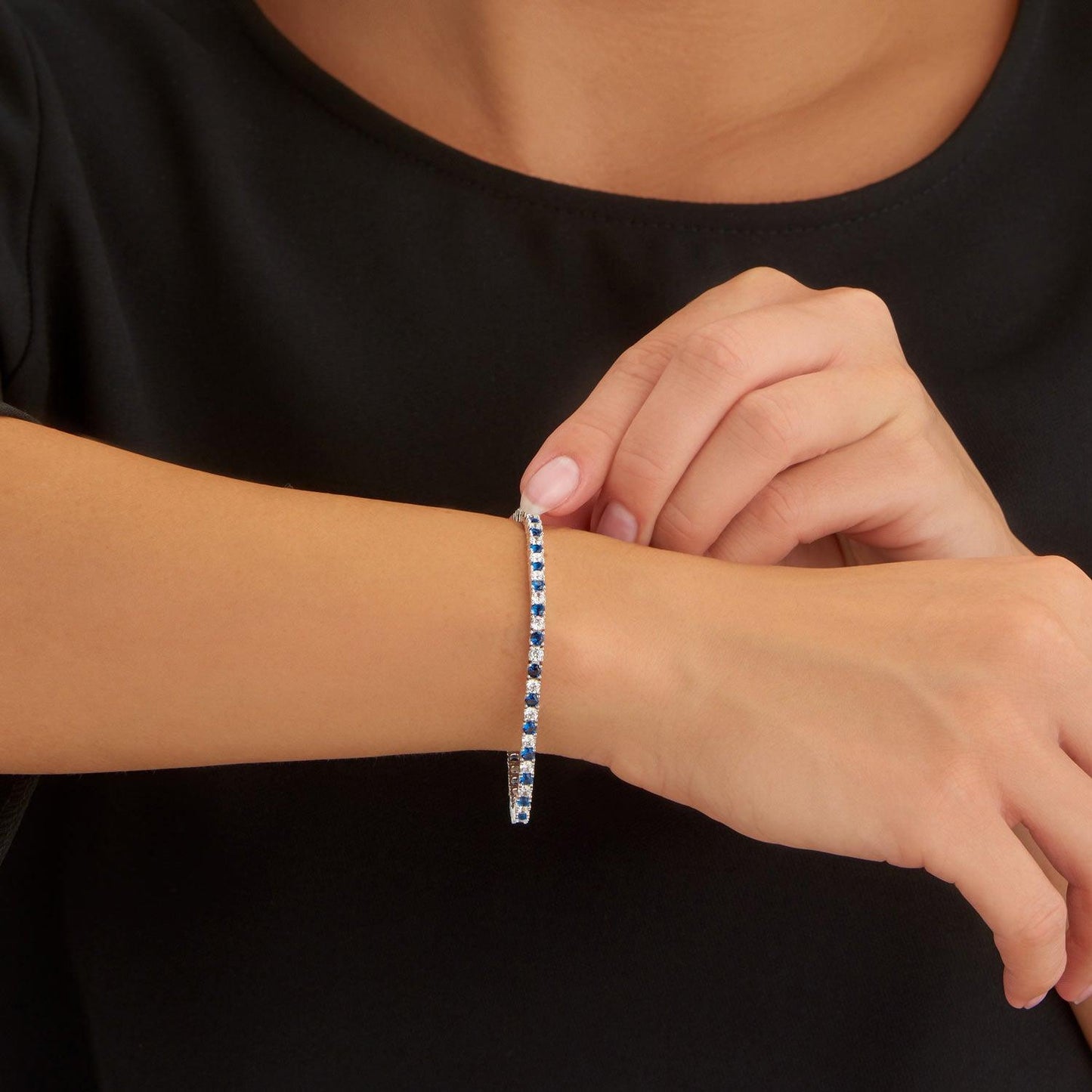 925 Sterling Silver Tennis Bracelet with Blue & White Cubic Zirconia - namana.london
