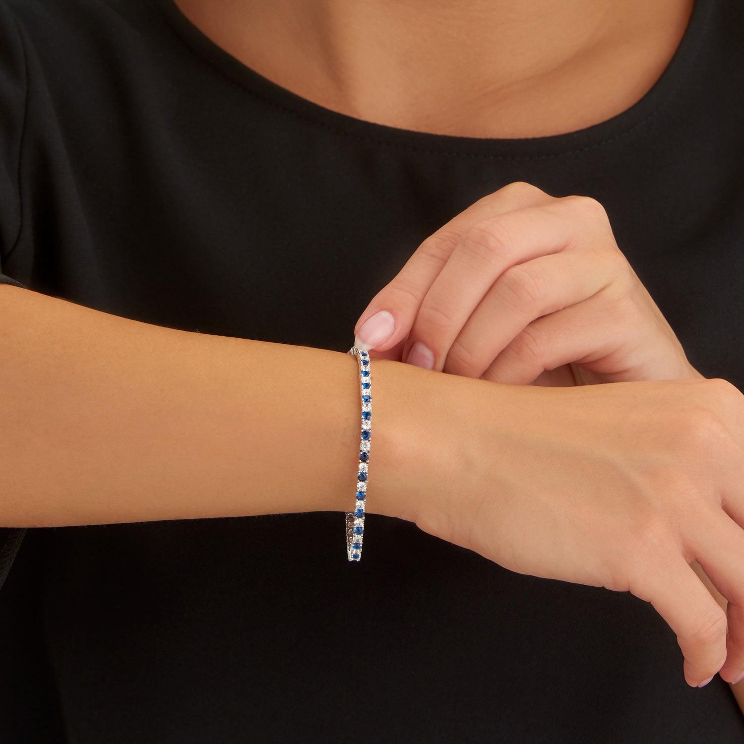 925 Sterling Silver Tennis Bracelet with Blue & White Cubic Zirconia - namana.london