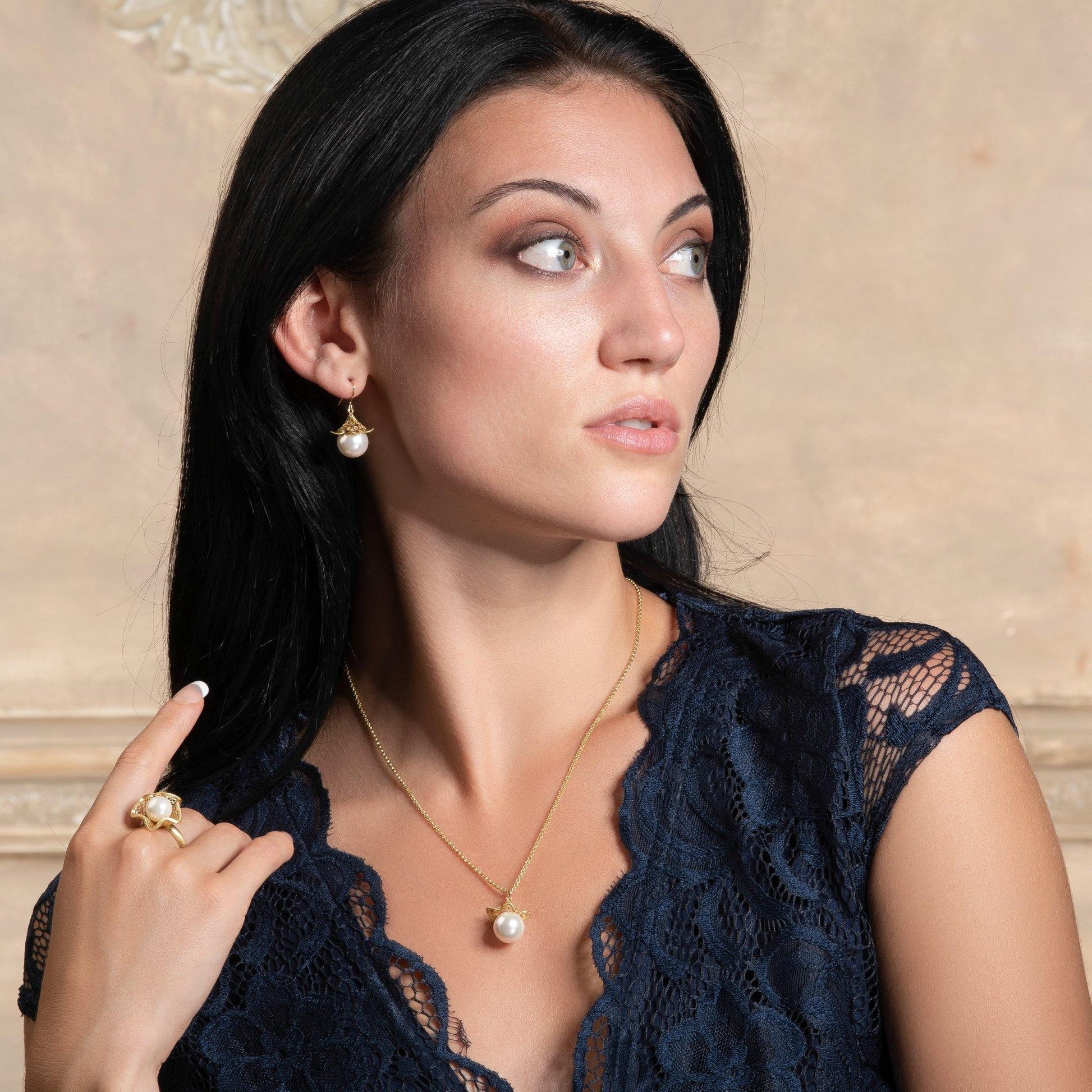 Adjustable Gold Cocktail Ring for Women with a Pearl - namana.london