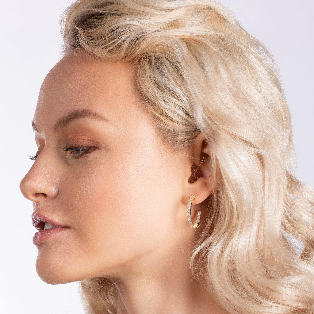 Gold Hoop Earrings for Women with Cubic Zirconia Stones