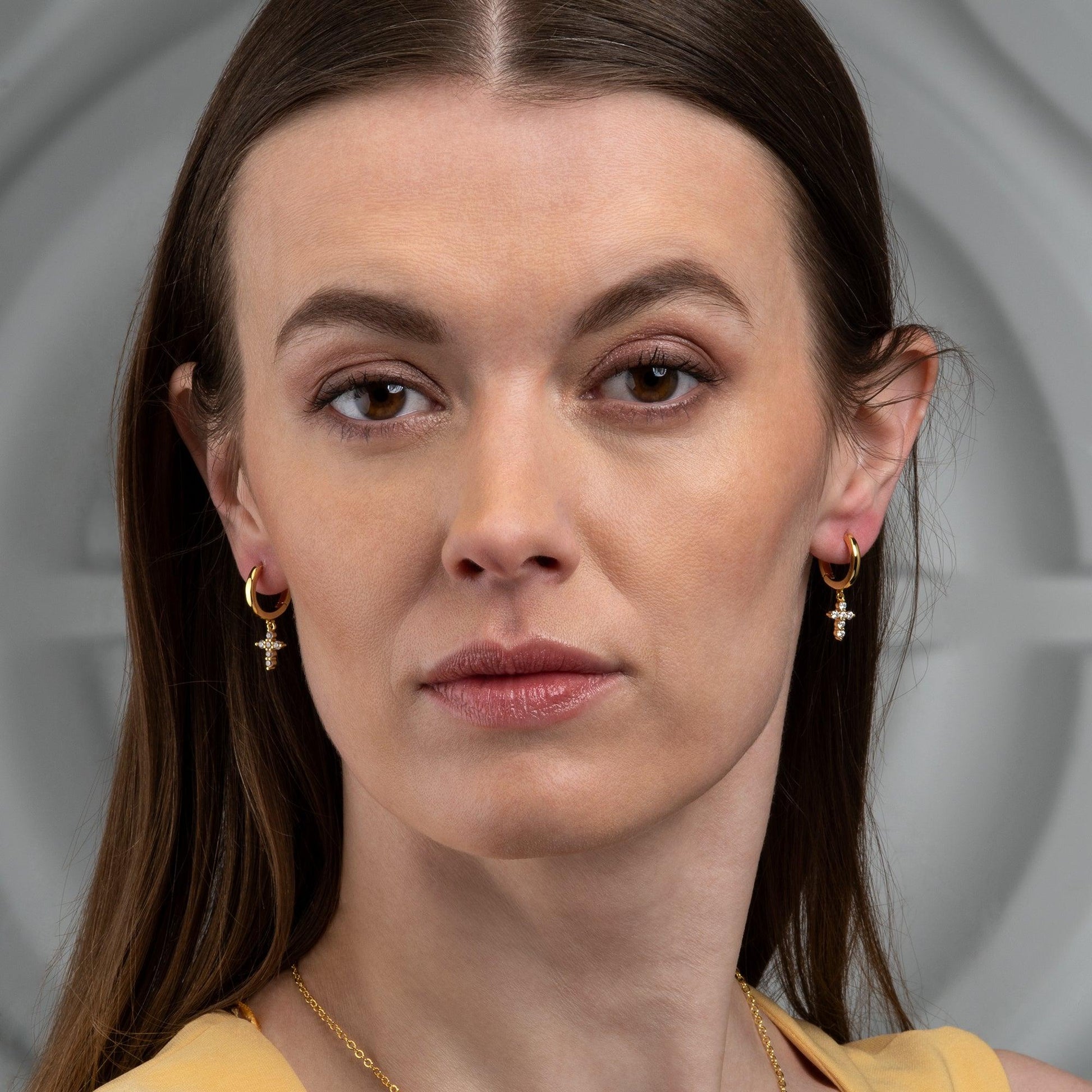 Gold Plated Cross Huggie Hoop Earrings for Women - namana.london