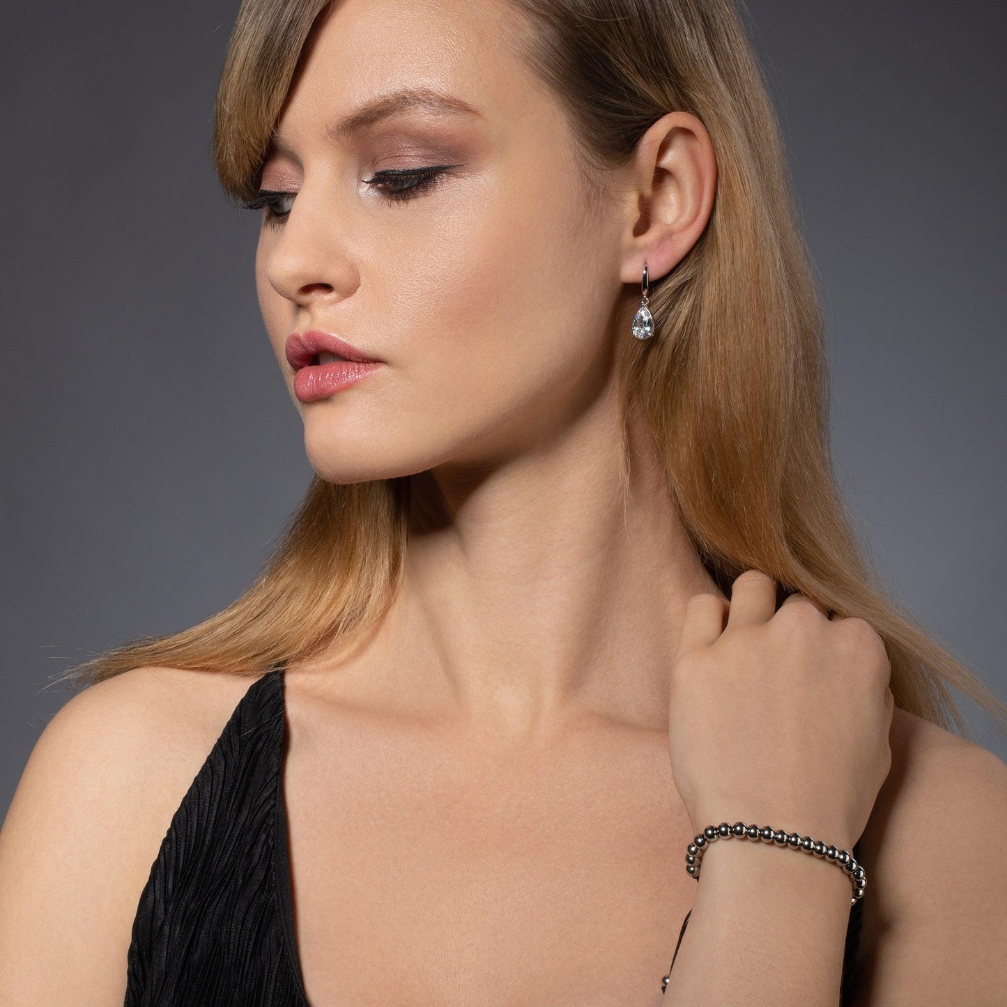 Stainless Steel Bracelet for Women with Metal Beads on Adjustable Black Cord - namana.london