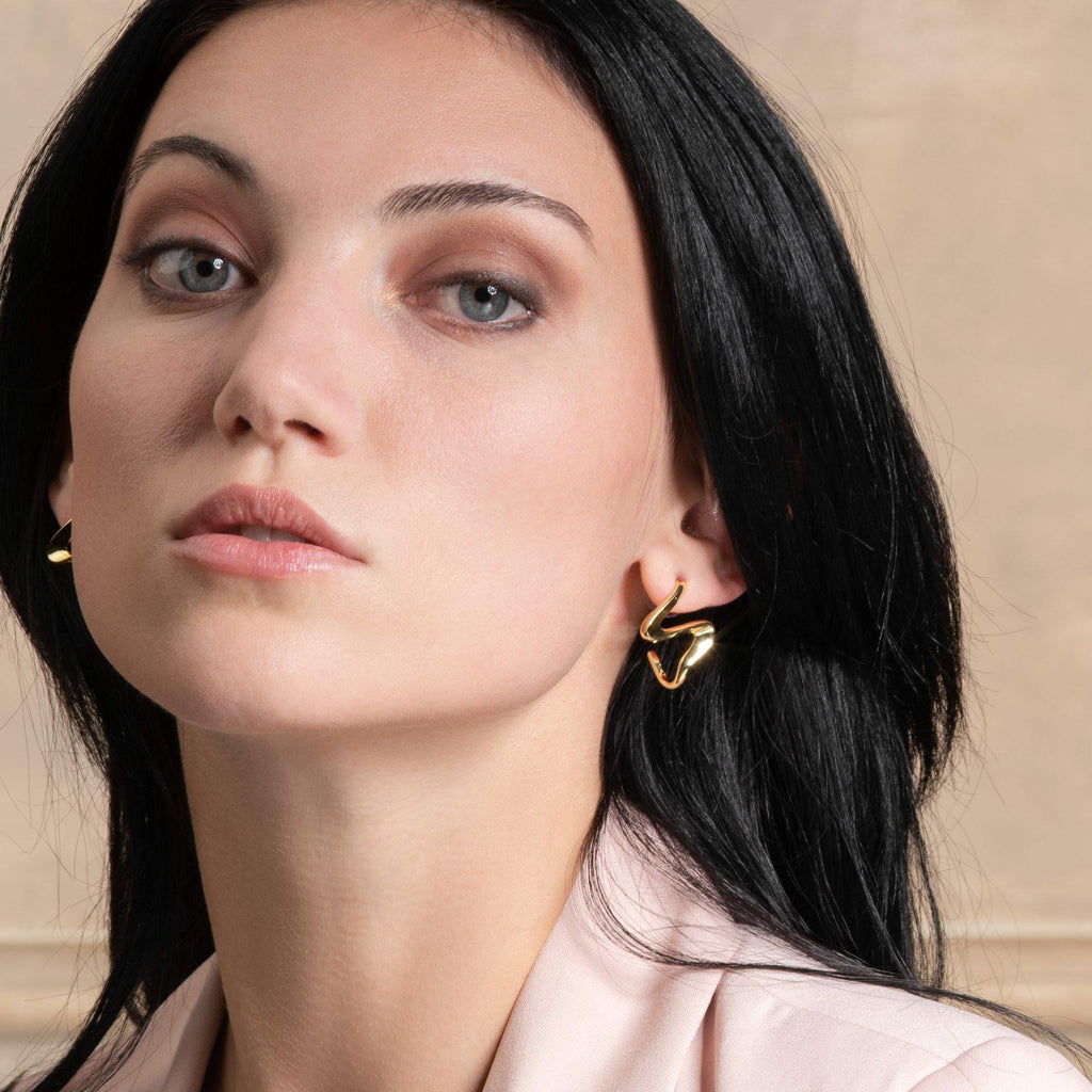 Gold Plated S Shaped Unusual Statement Earrings for Women