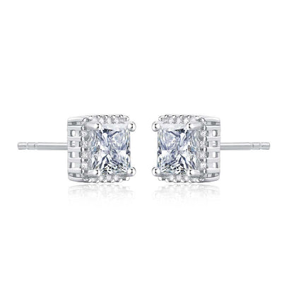 925 Sterling Silver Square Shaped Halo Stud Earrings for Women - namana.london