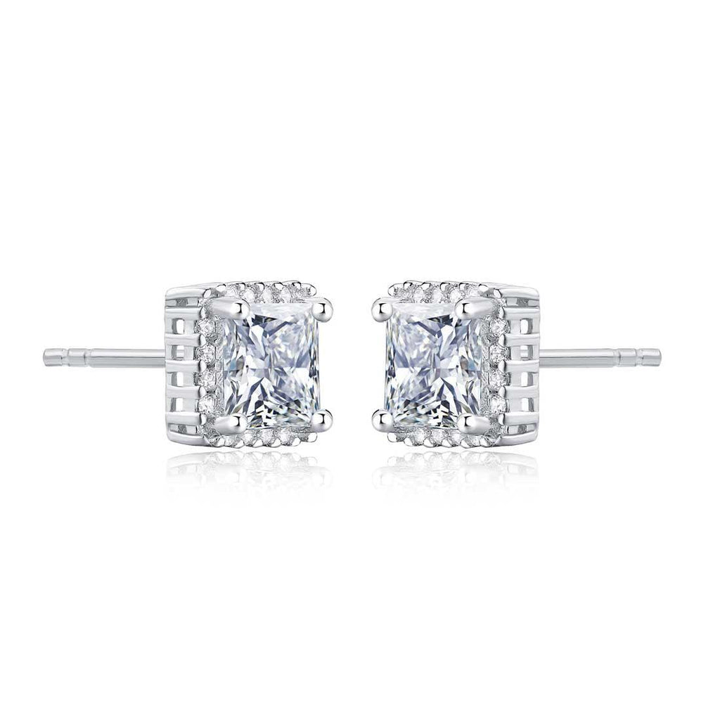 925 Sterling Silver Square Shaped Halo Stud Earrings for Women