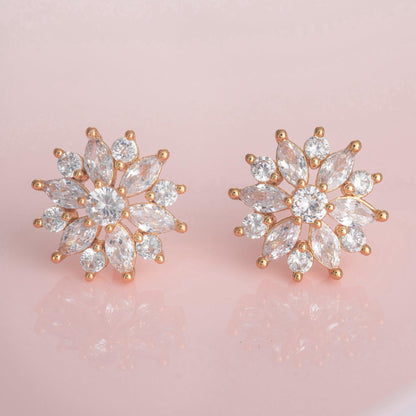 Large Gold Cubic Zirconia Flower Stud Earrings for Women - namana.london