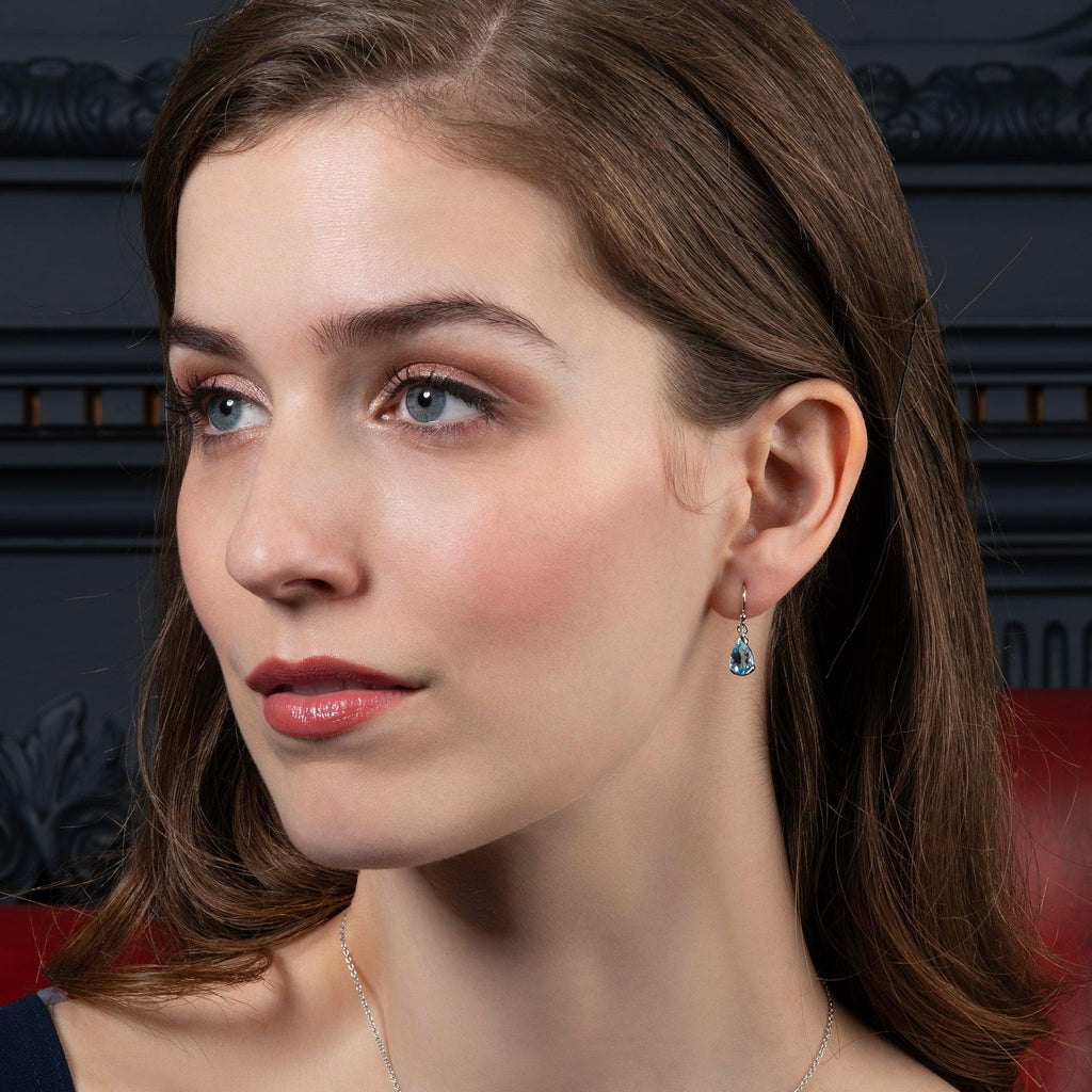 925 Sterling Silver Drop Earrings with Blue Topaz Gemstones - namana.london