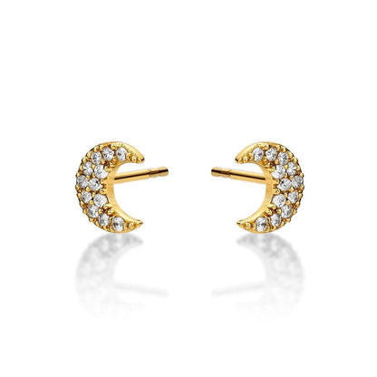 Gold Plated Moon Crescent Stud Earrings for Women - namana.london