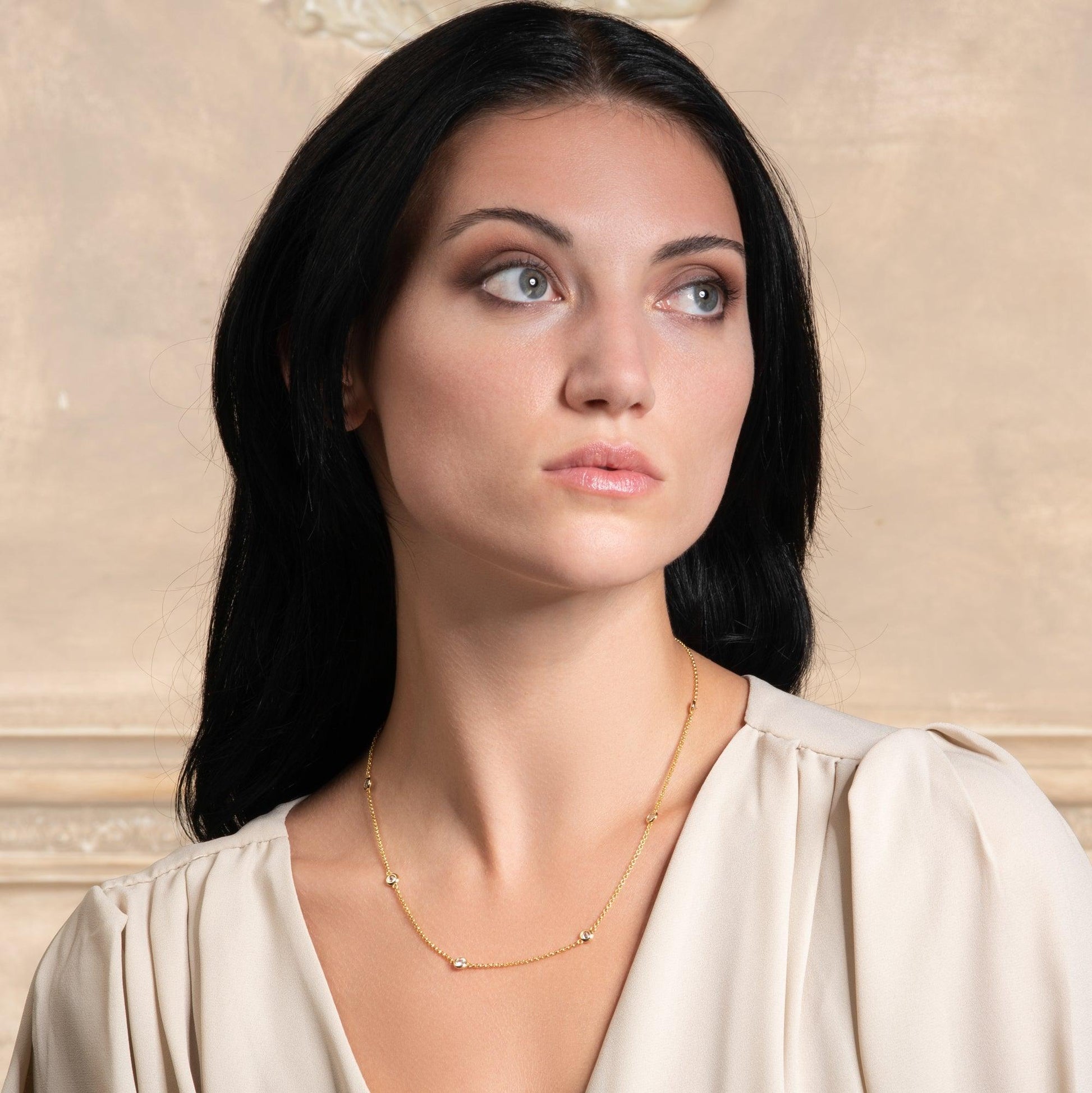 Long Gold Chain Necklace with Stones - namana.london