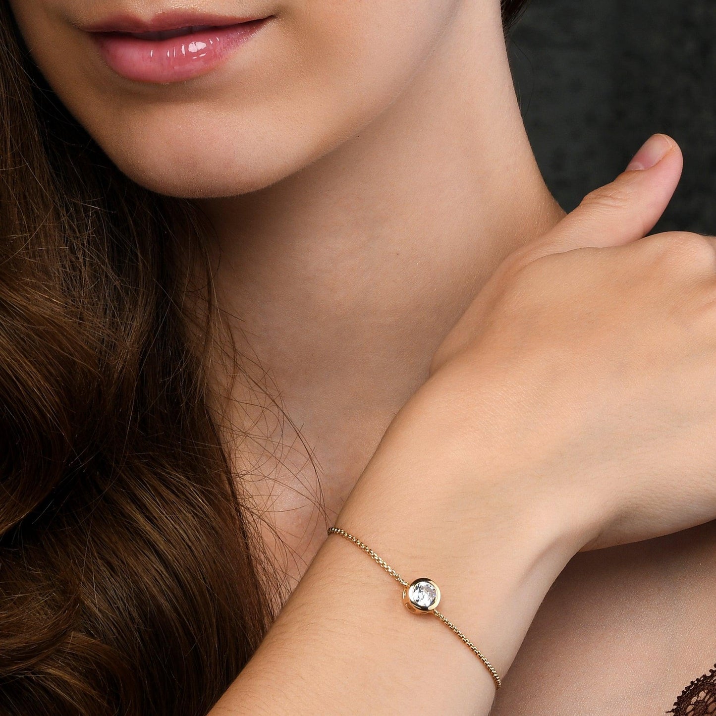 Adjustable Gold Plated Bezel Set Cubic Zirconia Bracelet for Women - namana.london