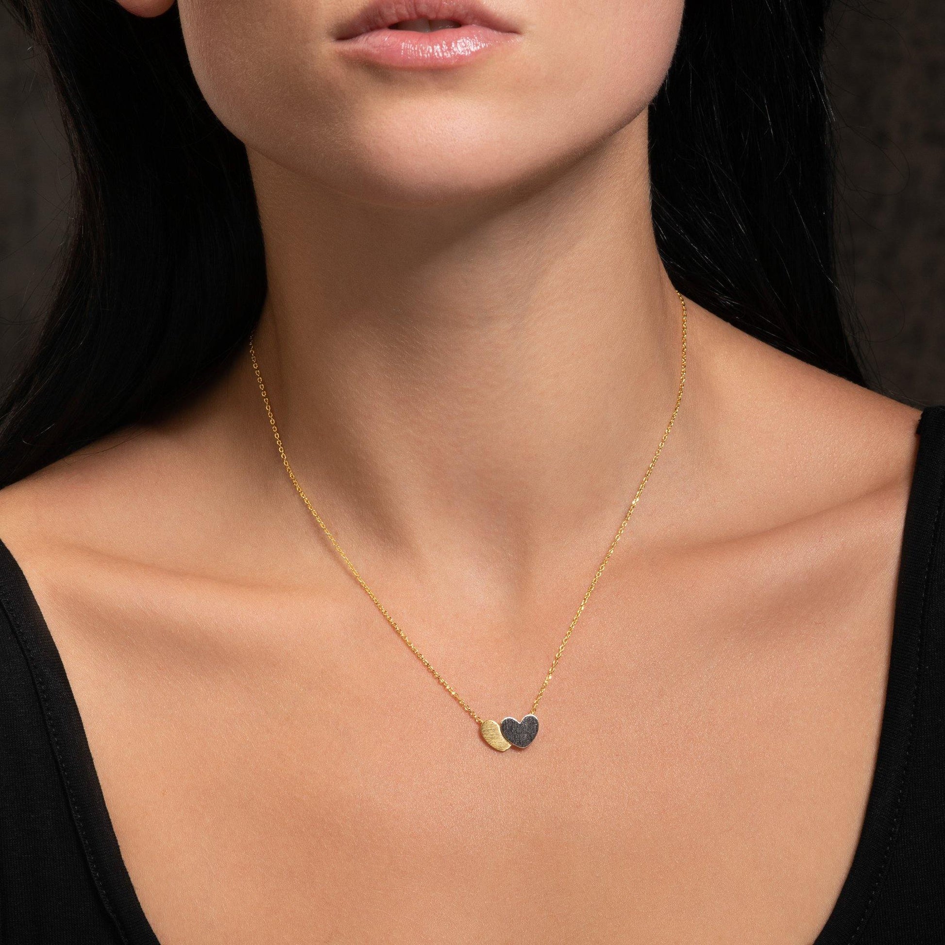 Double Heart Gold Pendant Necklace for Women - namana.london