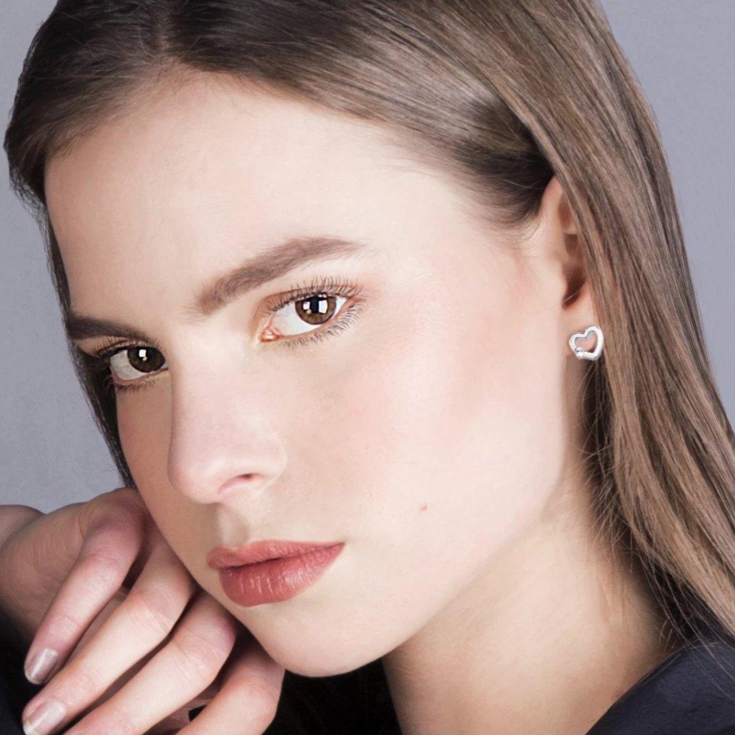 Love Heart Stud Earrings with Cubic Zirconia - namana.london