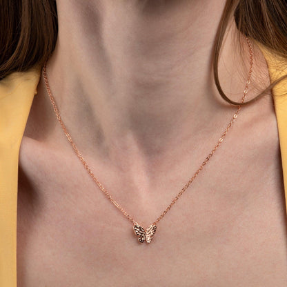Dainty Rose Gold Plated Butterfly Pendant Necklace for Women - namana.london