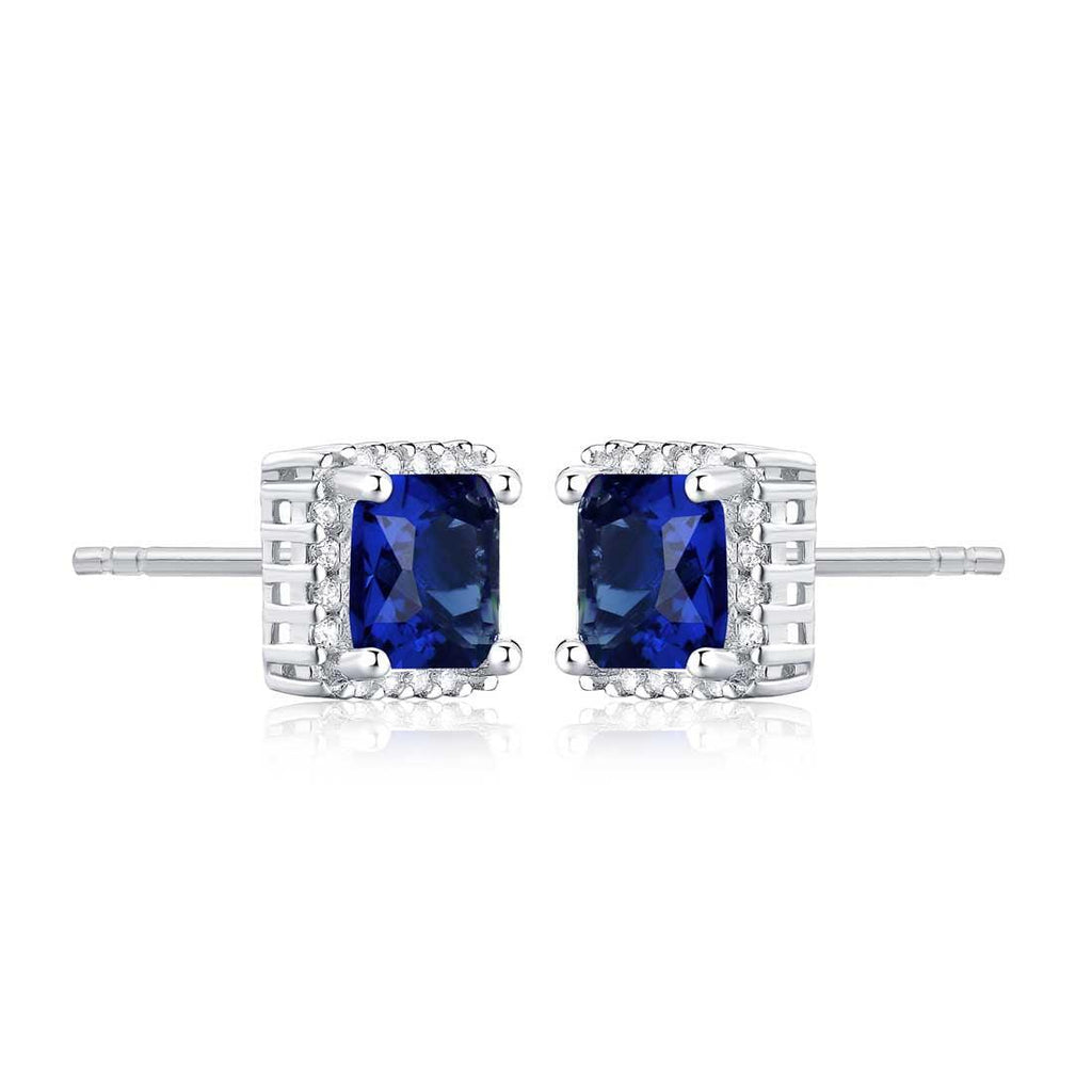 925 Sterling Silver Square Shaped Blue Halo Stud Earrings for Women - namana.london