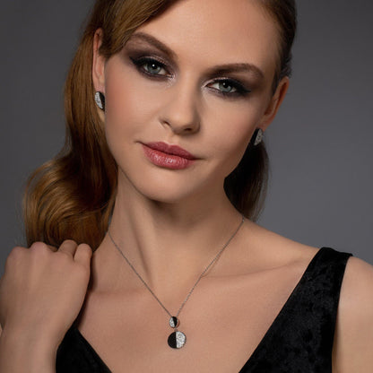 Double Disc Pendant Necklace with Swarovski Crystals - namana.london