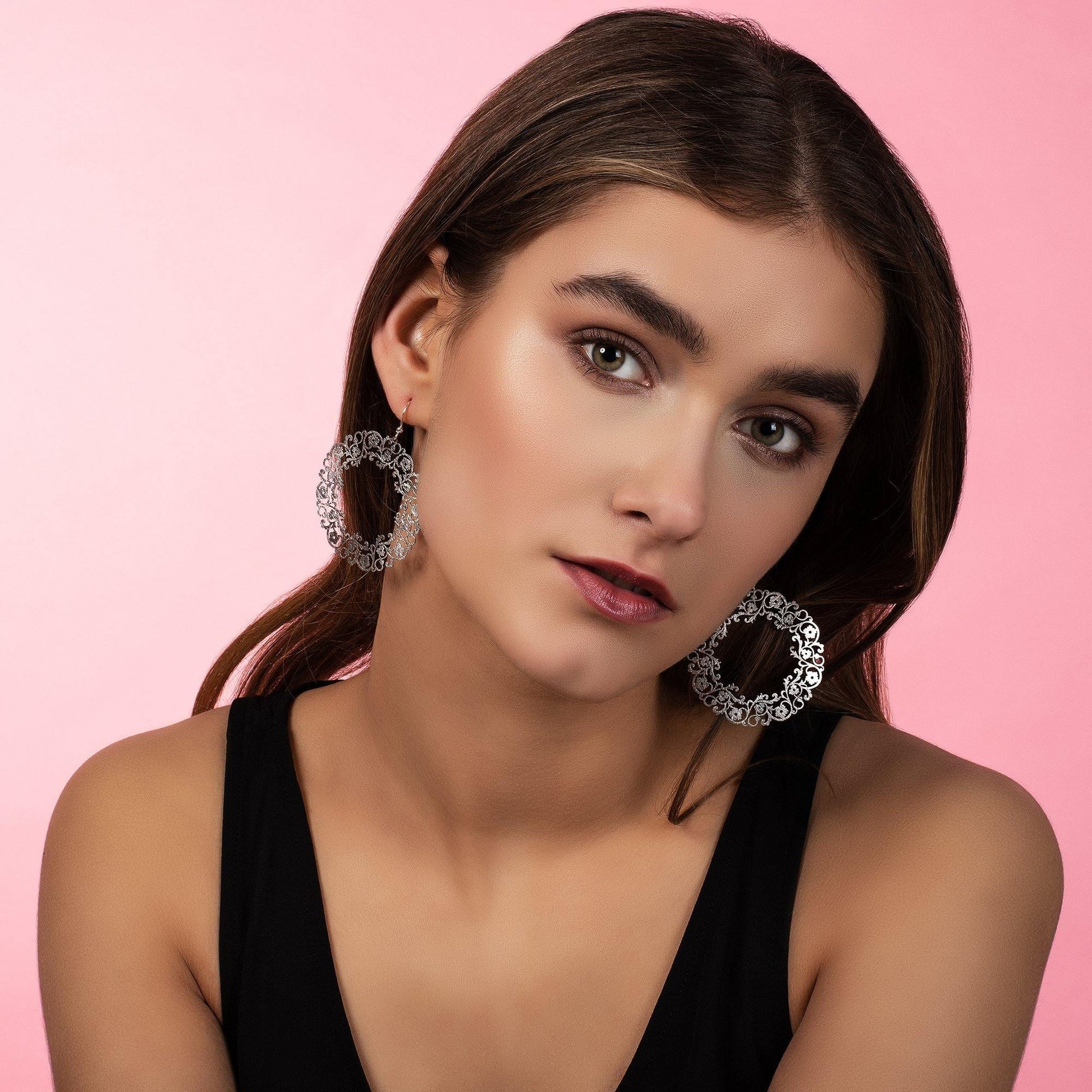 Large Silver Flower Earrings with a Brushed Finish - namana.london