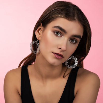 Large Silver Flower Earrings with a Brushed Finish - namana.london