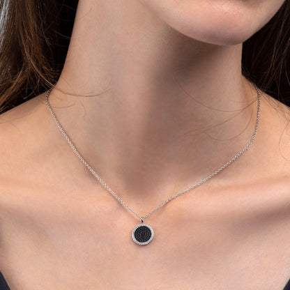 925 Silver Black and White Disc Pendant Necklace for Women - namana.london