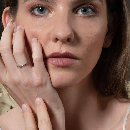 Adjustable Light Blue Ring for Women with a Square Zirconia Stone - namana.london