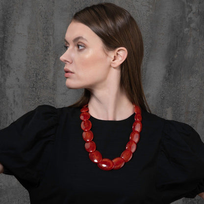 Long Red Chunky Statement Necklace for Women - namana.london