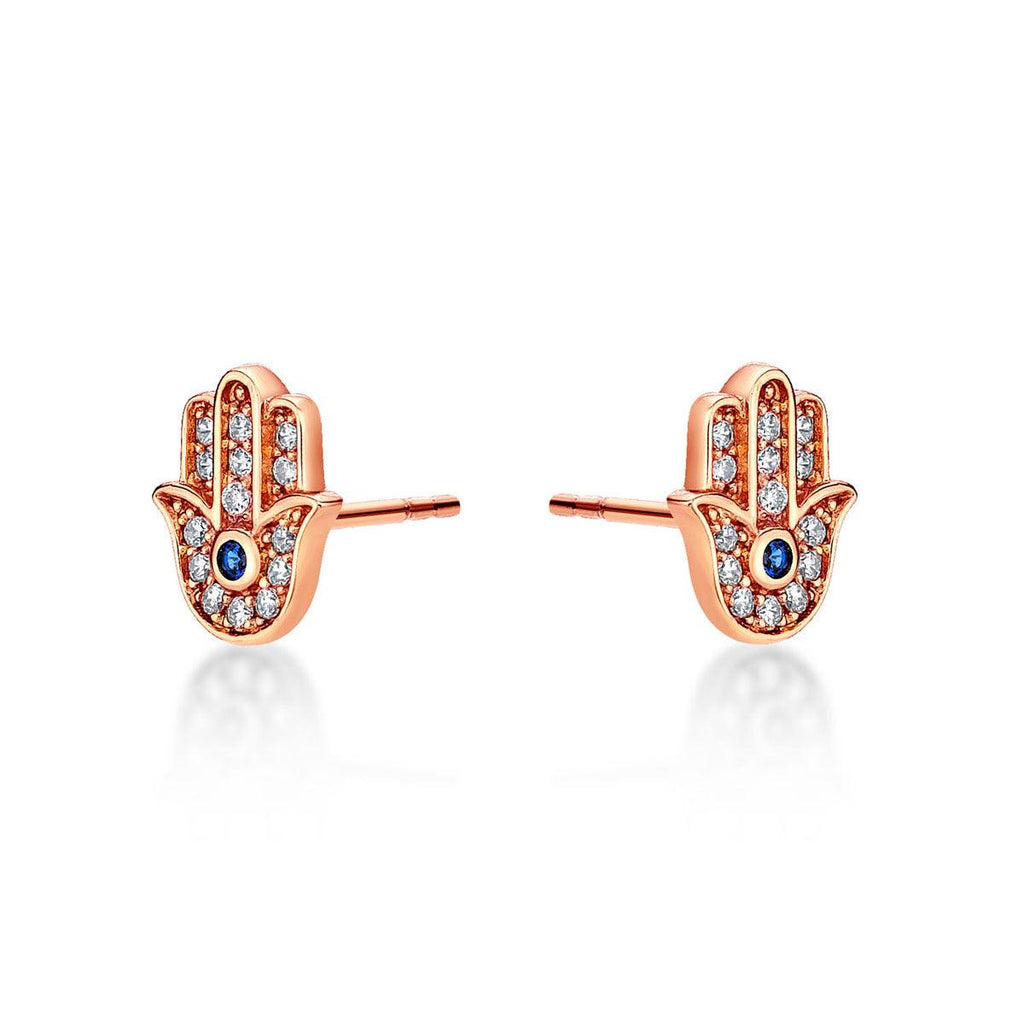 Rose Gold Hamza Hand Stud Earrings for Women - namana.london