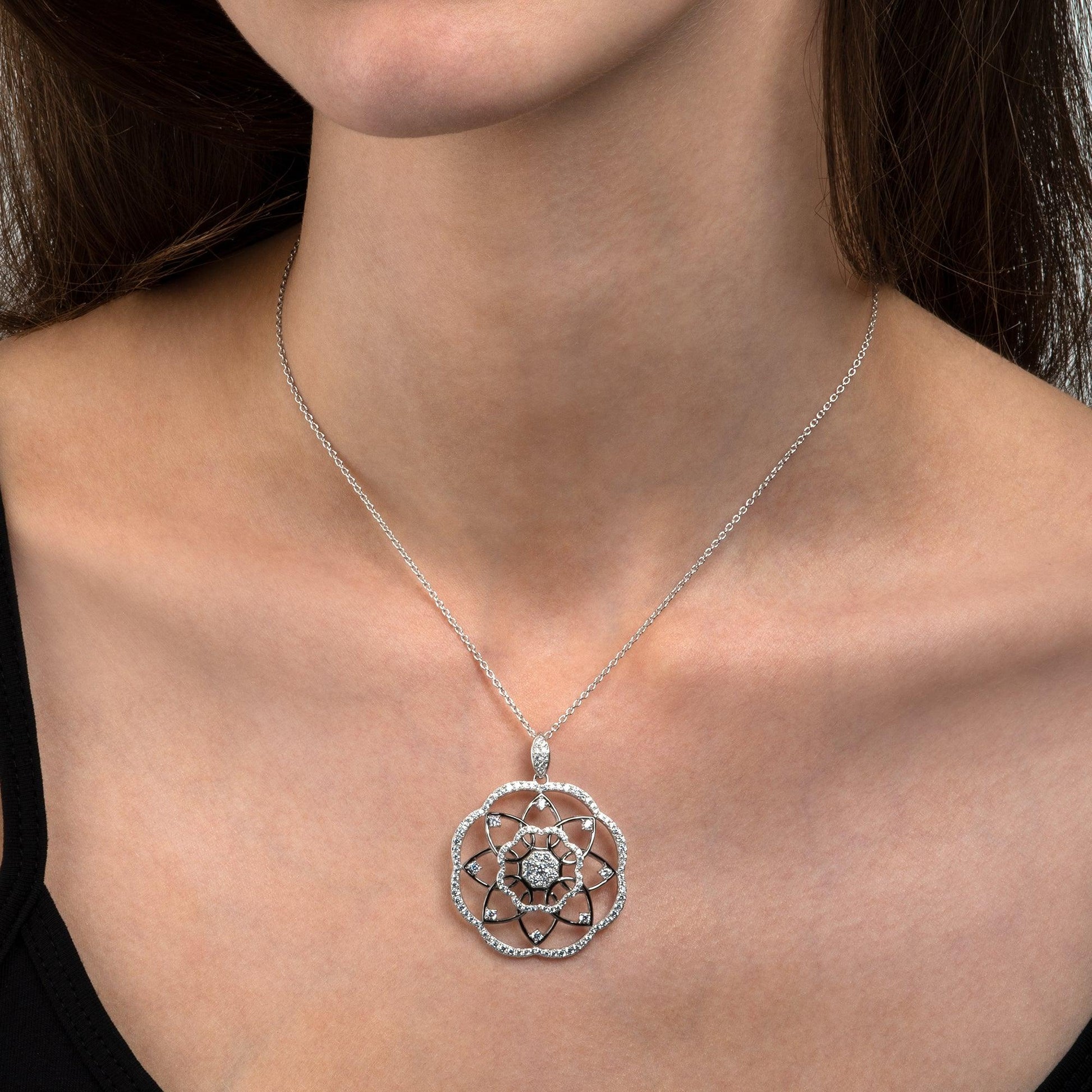 925 Sterling Silver Large Mandala Pendant Necklace for Women - namana.london