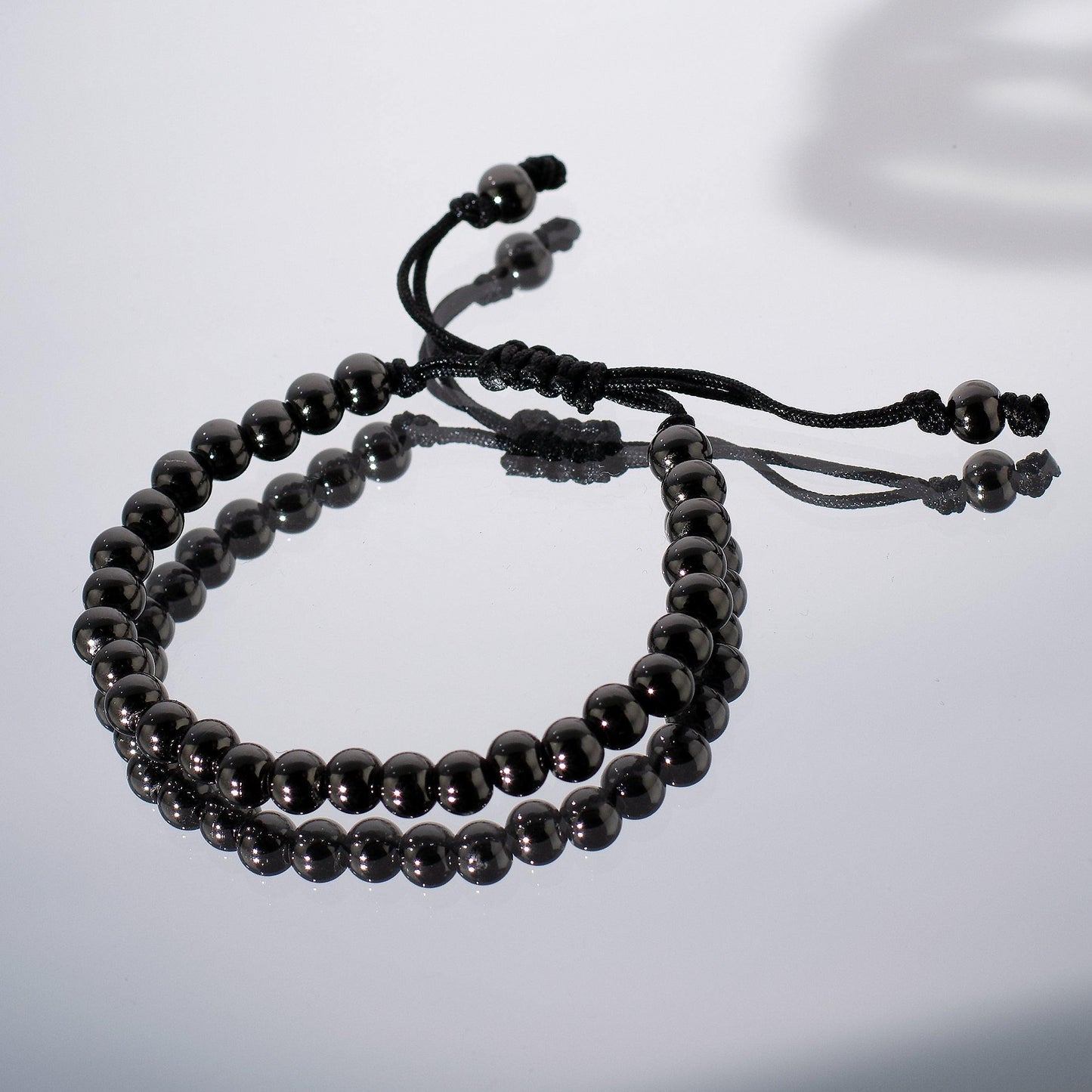 Gunmetal Black Bracelet for Kids with Metal Beads on Adjustable Black Cord - namana.london