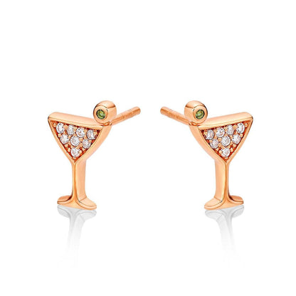 Rose Gold Cocktail Glass Stud Earrings for Women - namana.london