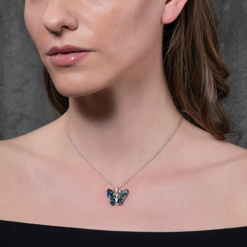 Sterling Silver Colourful Stone Butterfly Pendant Necklace for Women - namana.london